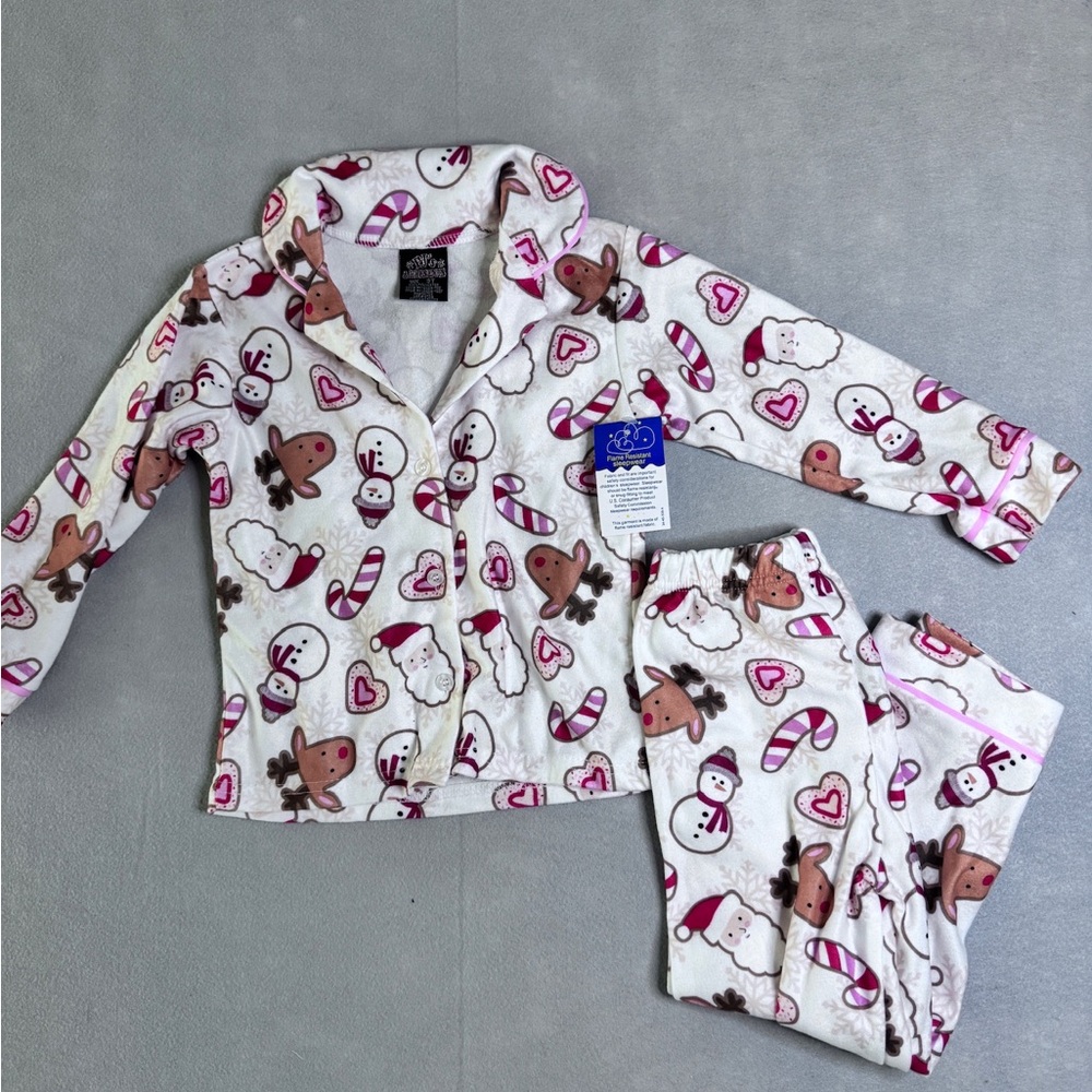 PJ's and Presents 2 Pc Christmas Pajamas Sz 3T Santa Snowman Candy Cane Reindeer